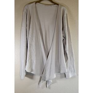 Belle Kim Gravel Women's Plus Size 1X Beige Tie Front Long Sleeve Top